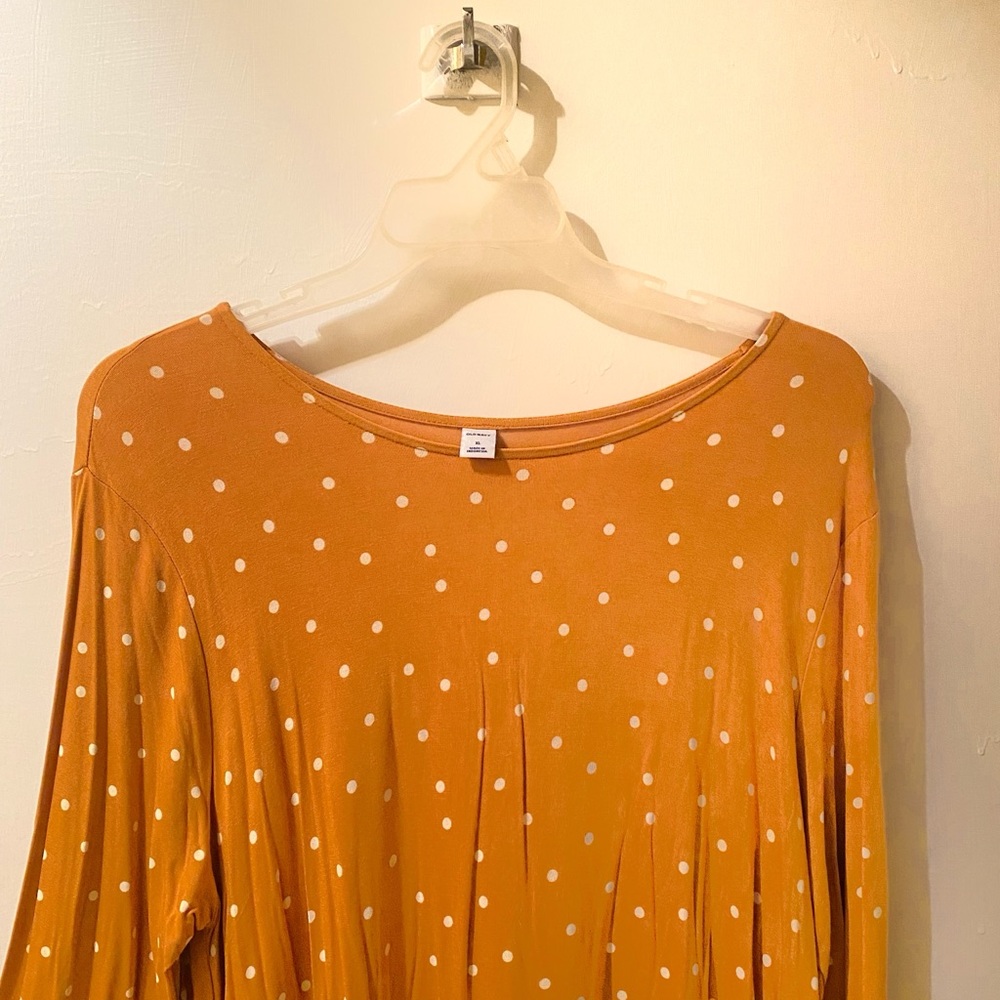 XL Old Navy Mustard Yellow Polka Dot Long-Sleeve Swing Dress